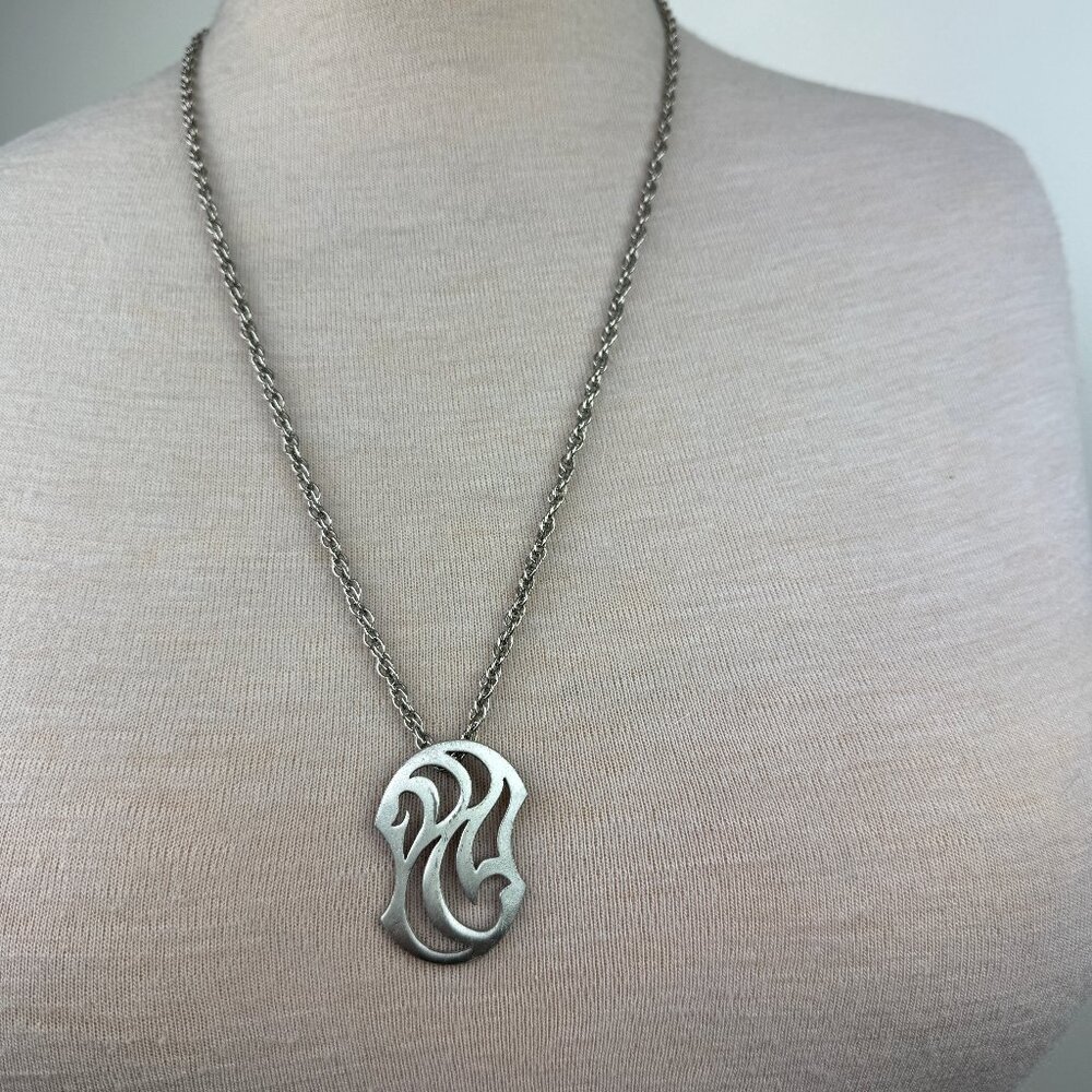 Pewter Kelly Waters Vintage Pendant Necklace Geometric Style 27"